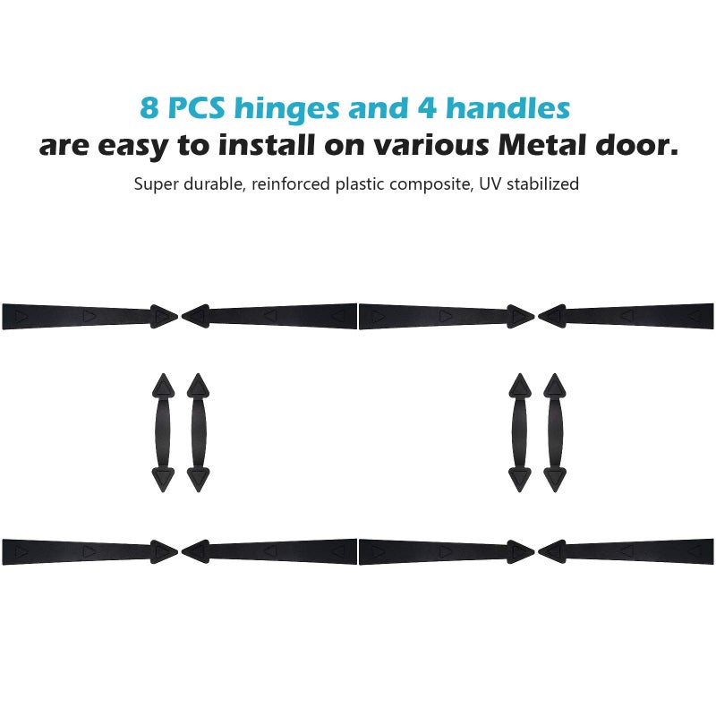 ToLanbbt Magnetic Decorative Garage Door Curb Appeal Faux Hinges Handles Hardware Kit Non-Fade PVC Small Window Panels for Metal Garage Door Decor (2 Sets - 4 Handles 8 Hinges) - Image 4